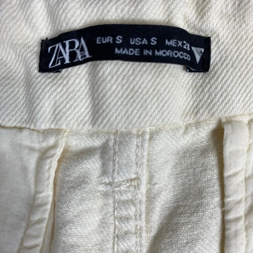 ZARA Women Jeans Sz S High Waisted Baggy Loose Fit Wide Leg Cargo Pants Beige - Picture 9 of 11